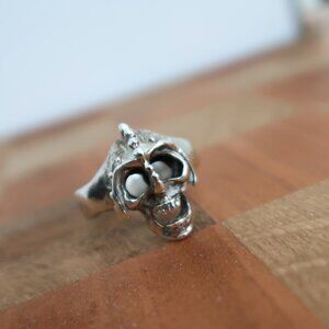 Men's Screaming Skull Marked Sterling Silver Ring Large Size 11.25
